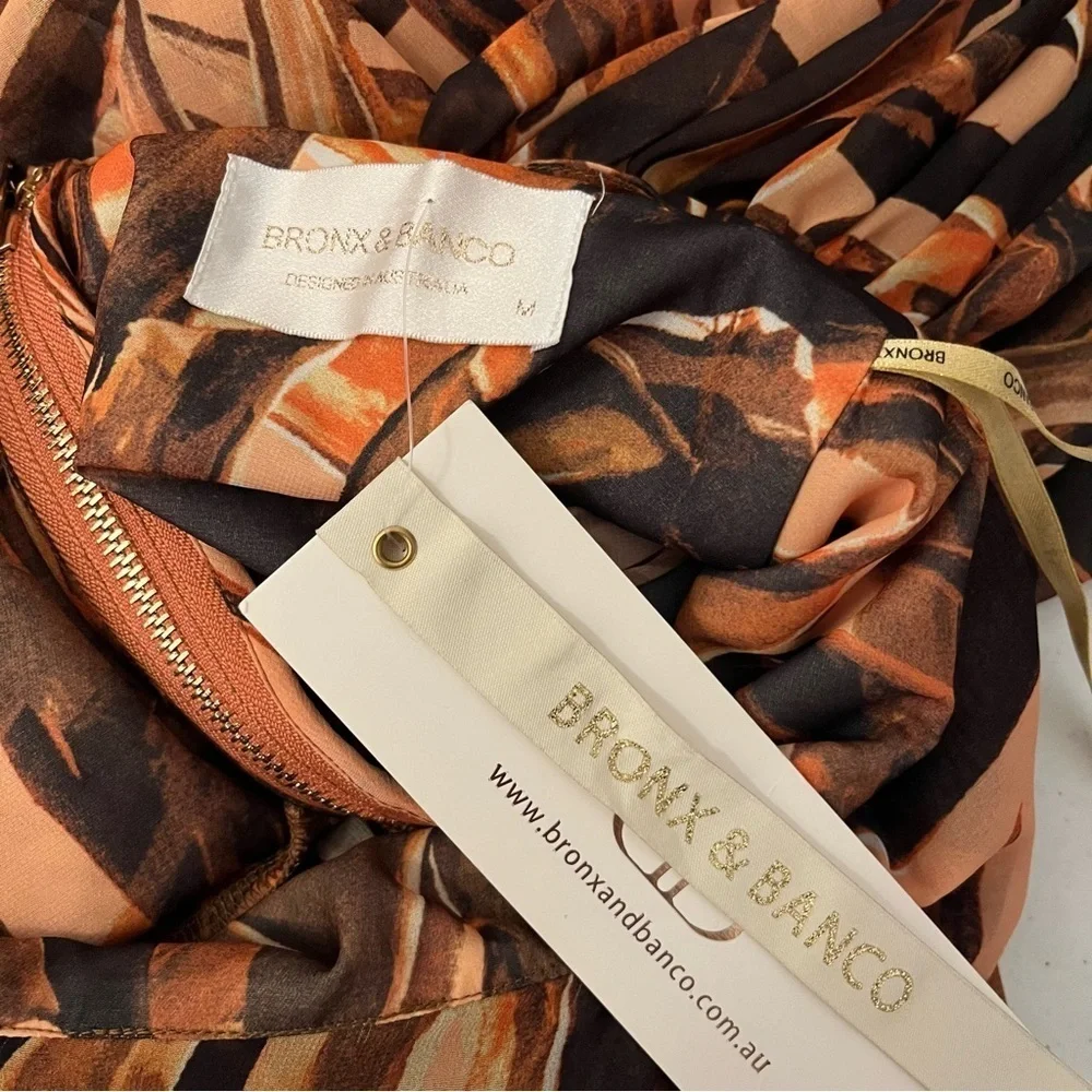 Bronx & Banco Kenya Silk Halter Maxi Dress Brown Animal Print Medium NWT - Picture 13 of 15